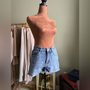 Floral Embellished Blue Jean Shorts